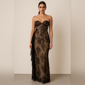 Black Lace Nude Illusion Corset Gown | Formal Evening / Gala / Prom Dress